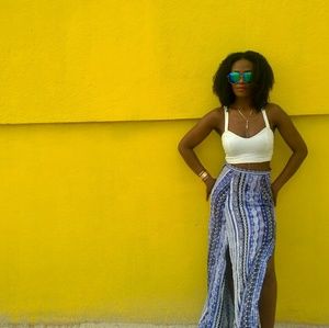 Blue & White Cotton Maxi Skirt