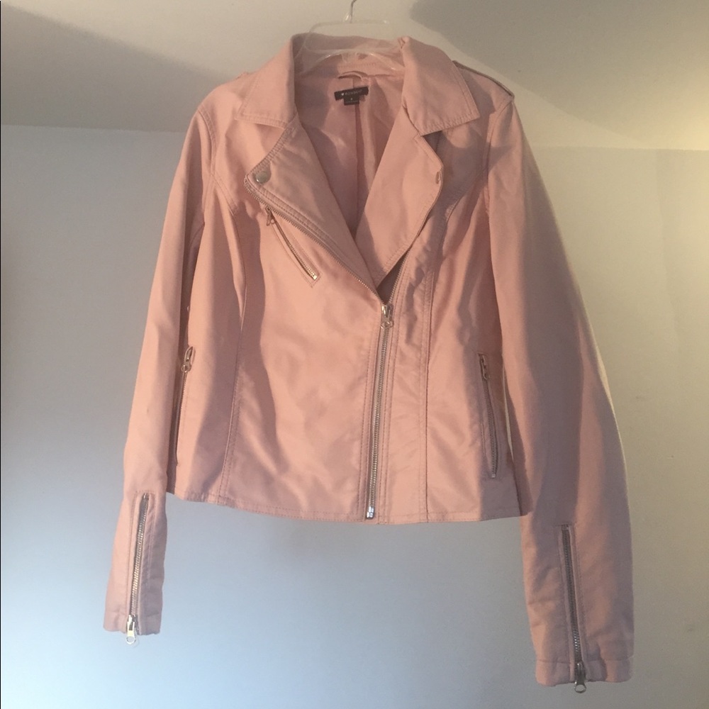 Pink leather like jacket.