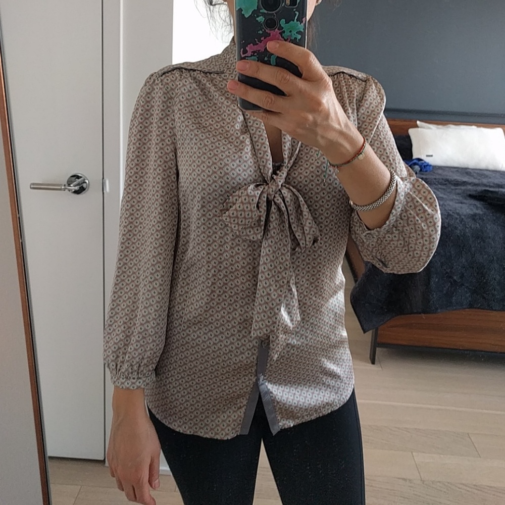 Allover printed satin blouse