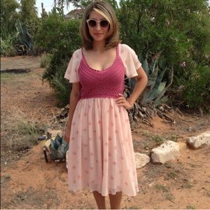 Free People Crochet Dusty Pink Flower Dress