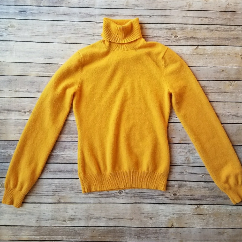 Michael Kors Yellow Ribbed Cashmere Turtleneck (S)
