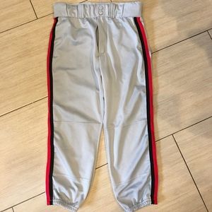 Baseball Youth Large pant Gray w/ black/red stripe