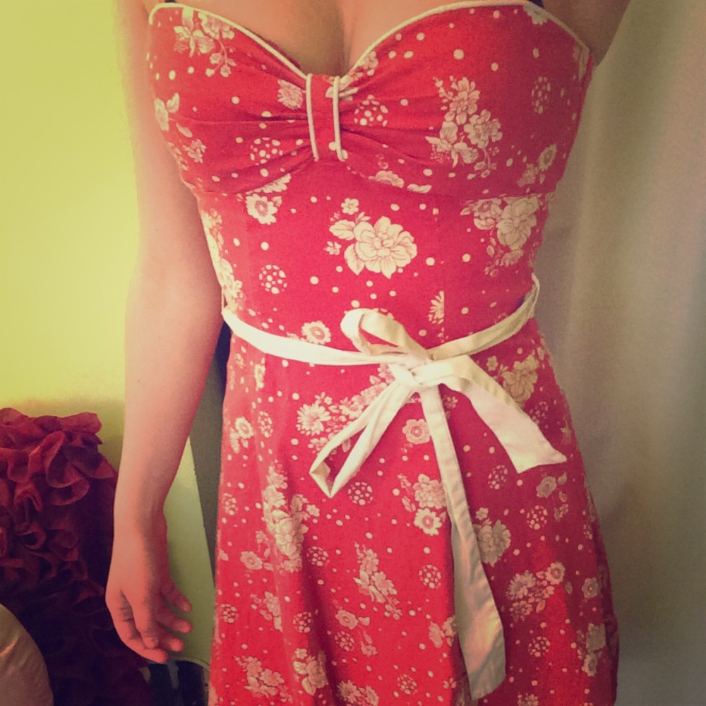 Vintage Red Floral Summer Dress