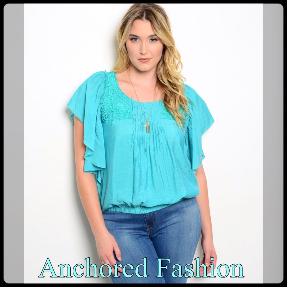 ➕Plus Teal Peasant Top