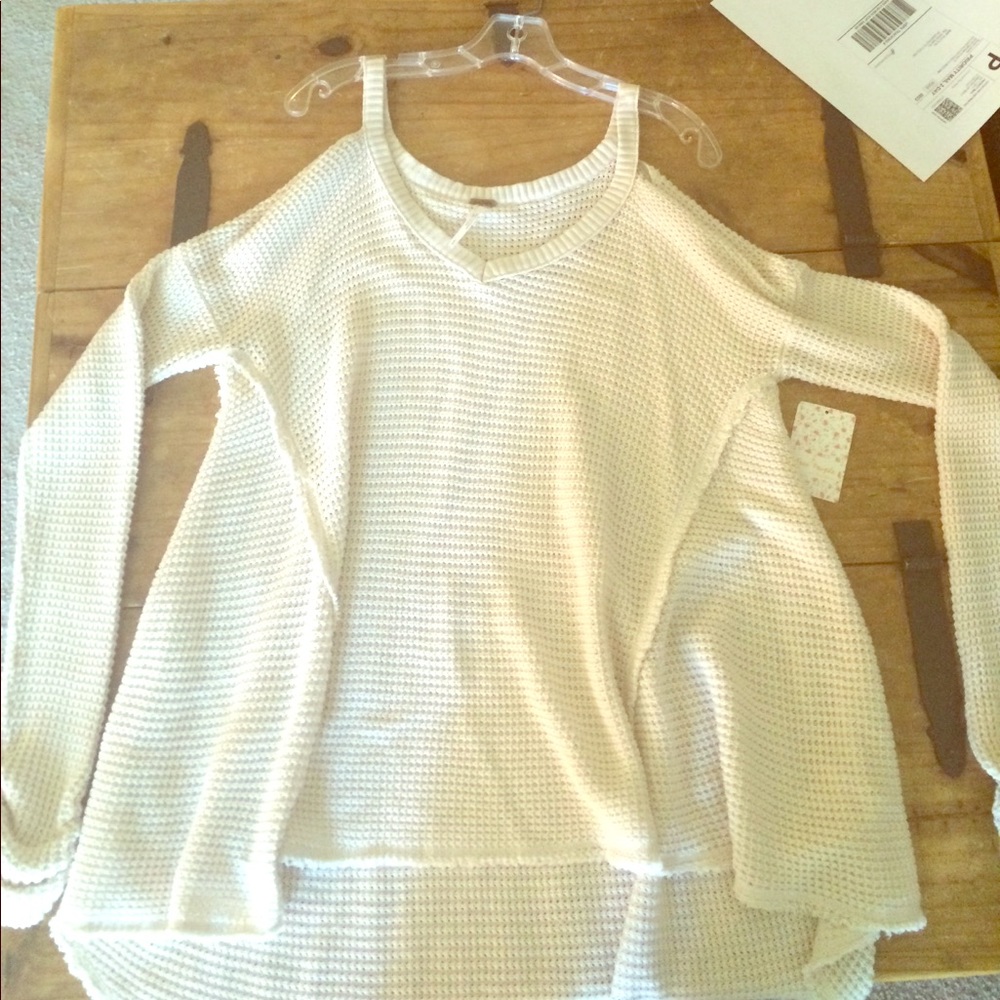 Free People Cream V Neck Knit Sweater