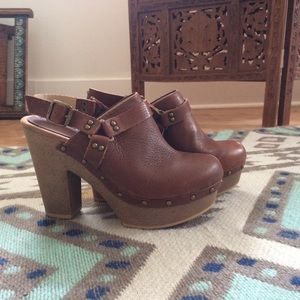 Brown leather studded sling back clogs - ModCloth