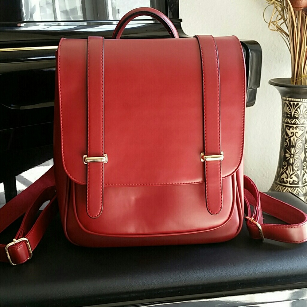 BeiBaoBao Faux Leather Backpack in Wine Red
