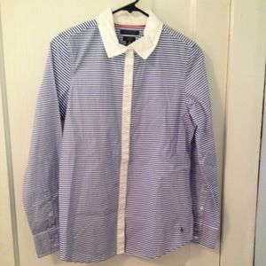Tommy Hilfiger White and Blue Stripe Top