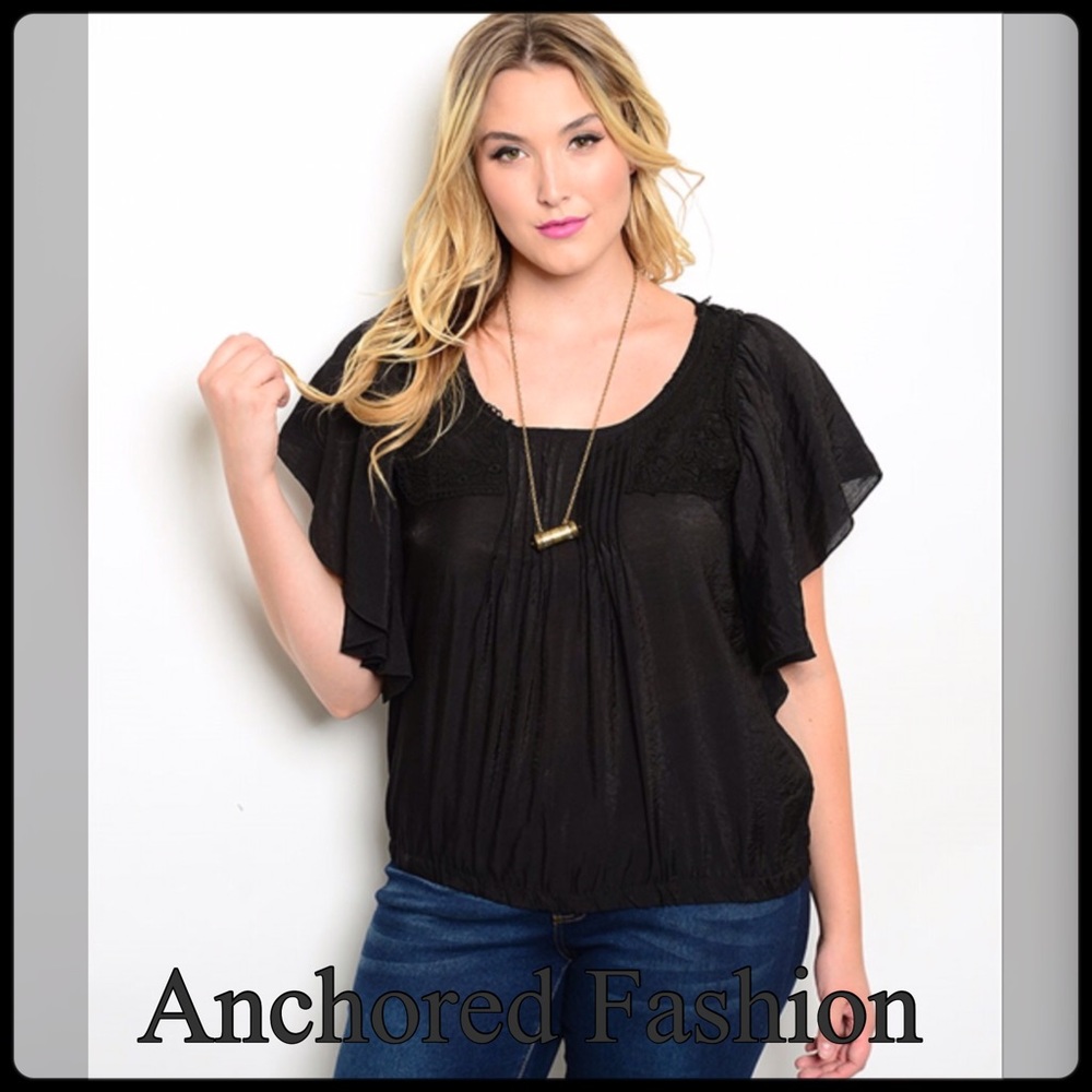 FLASH SALE⚡️➕Plus Black Peasant Top - Picture 1 of 2