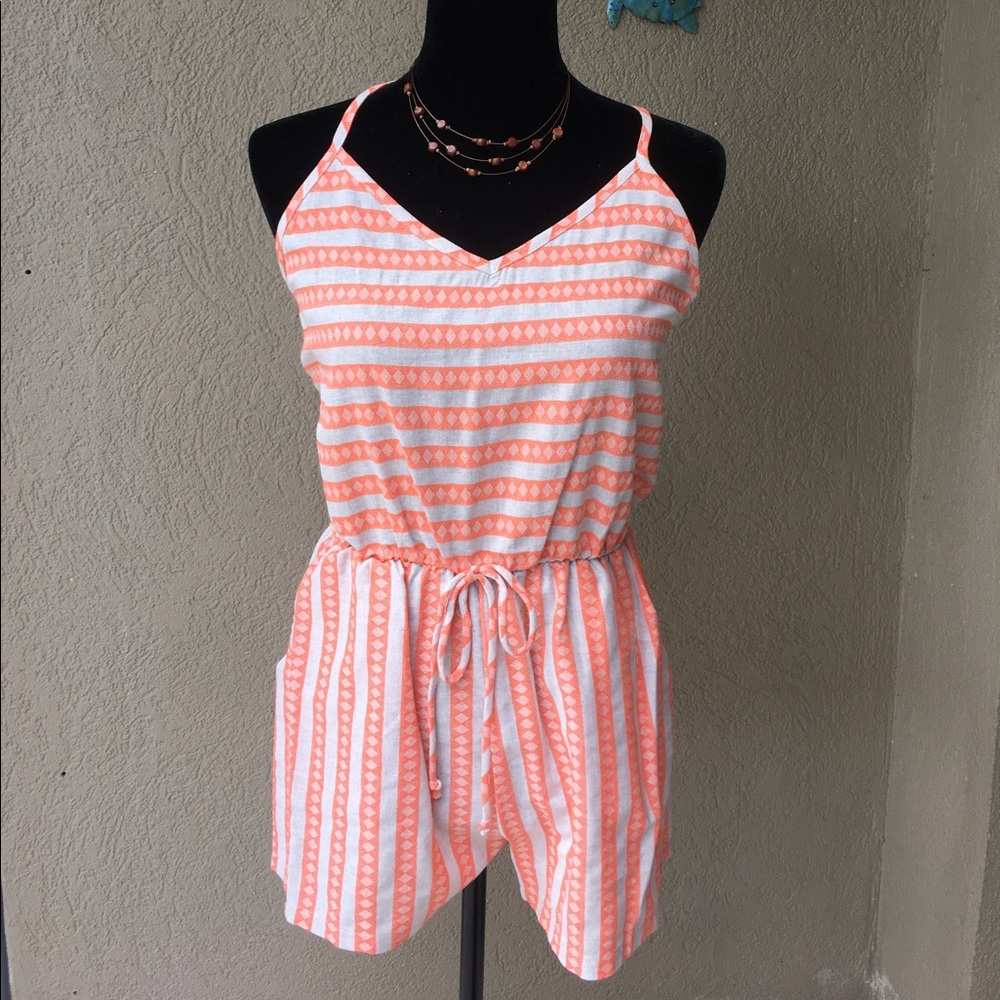 LAST 2 -Orange & Tan Cotton Romper - Picture 3 of 7