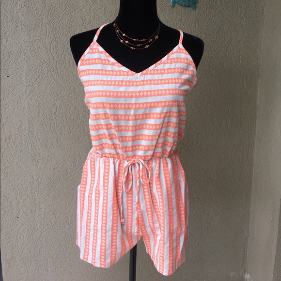 LAST 2 -Orange & Tan Cotton Romper - Picture 3 of 7