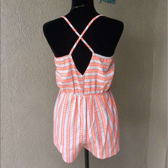 LAST 2 -Orange & Tan Cotton Romper - Picture 4 of 7