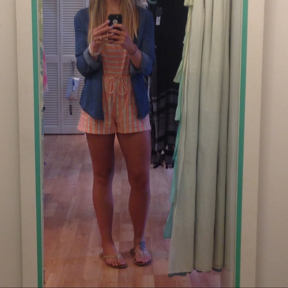 LAST 2 -Orange & Tan Cotton Romper - Picture 7 of 7