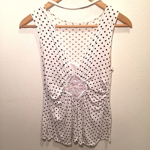 Dressy Polka Dot Halter Tank Top /w Sequin Accents - Picture 2 of 4