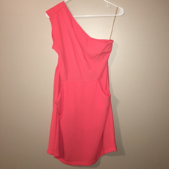 One Shoulder Coral Cocktail Dress - Picture 1 of 3