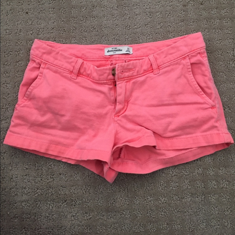 abercrombie pink coral twill denim shorts size 14