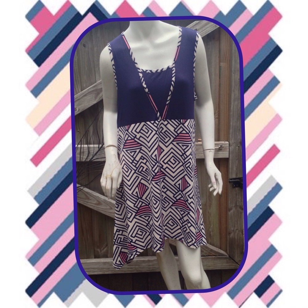 NWT Aster Firmiana Blue White Pink Dress XL