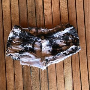 Tie-dye denim shorts