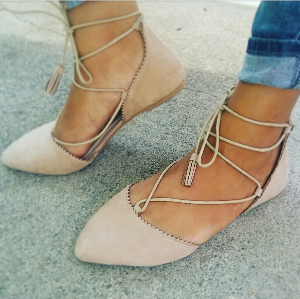 LAST PAIR!!//The Jessica Day// Taupe lace up Flats - Picture 3 of 6