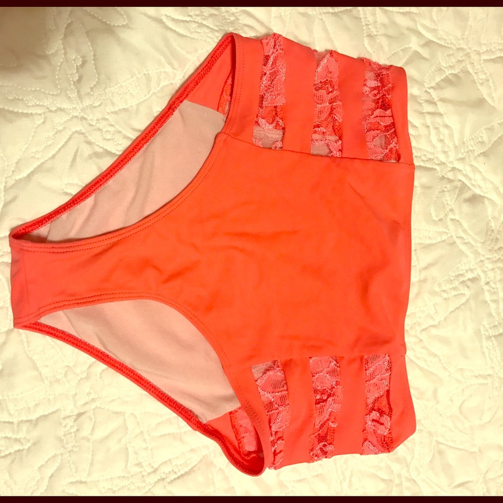 High waisted swim bottom - neon coral
