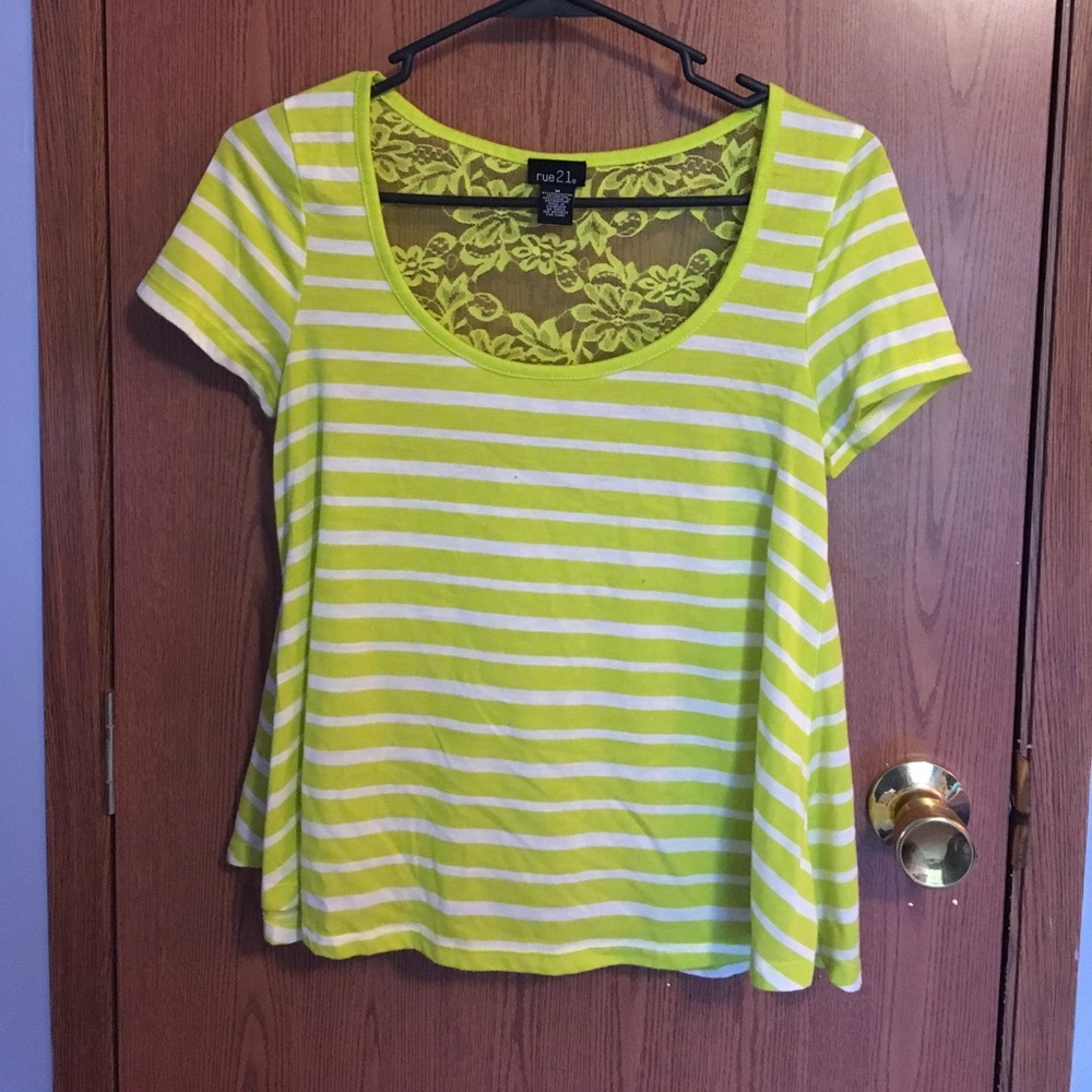 Green and white shirt.