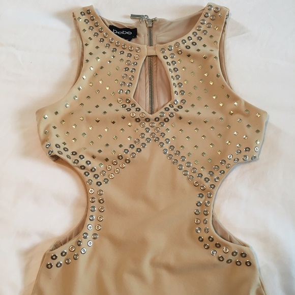 NWOT Bebe - Nude Studded Cut-Out Mini Dress - Picture 3 of 7