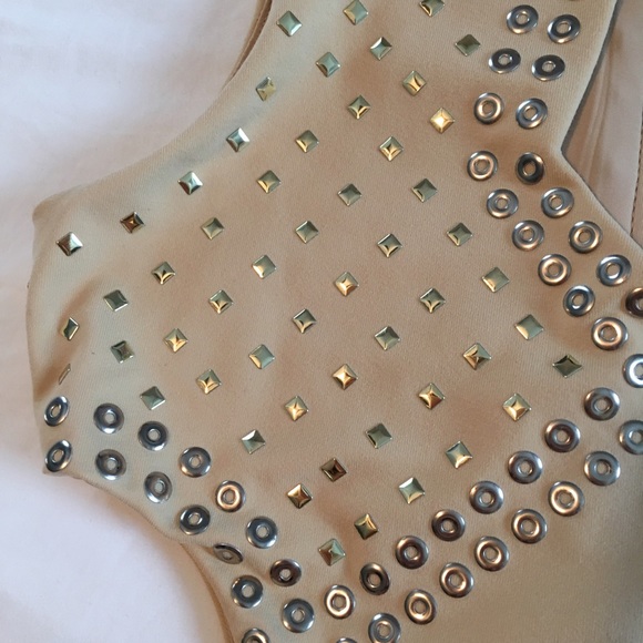 NWOT Bebe - Nude Studded Cut-Out Mini Dress - Picture 4 of 7