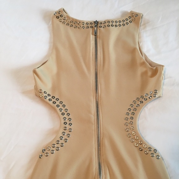 NWOT Bebe - Nude Studded Cut-Out Mini Dress - Picture 6 of 7