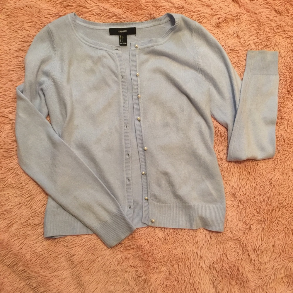 Baby blue sweater w/pearl buttons
