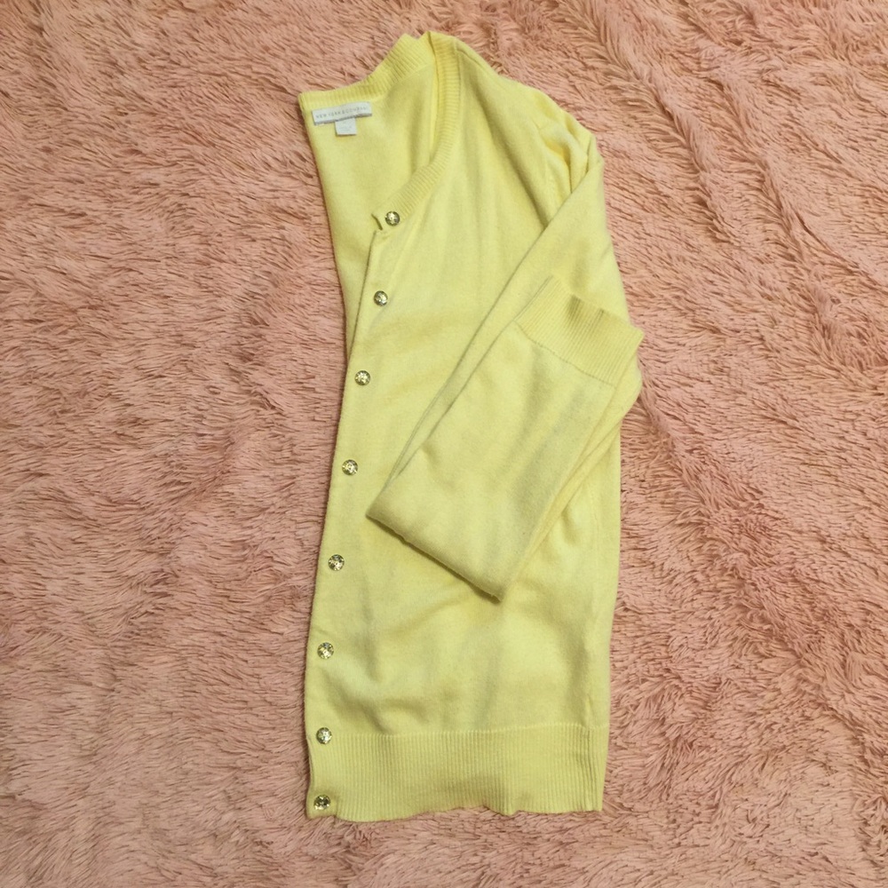 Canary yellow sweater w/rhinestone buttons