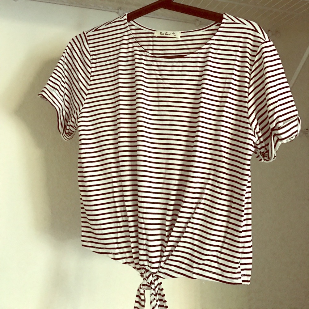 Bow Tie Cropped Striped T-Shirt