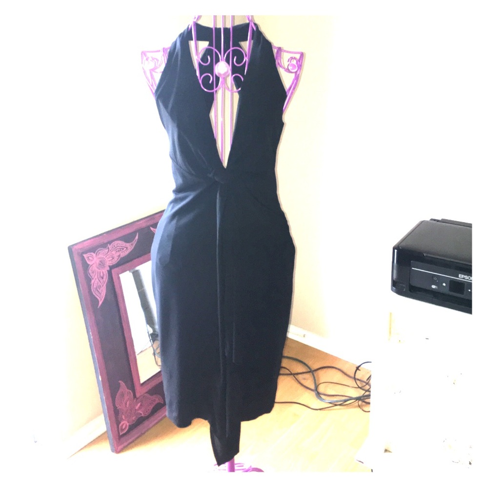 ❌ SOLD ❌ Black Plunging Neck Open Back Pencil Dress