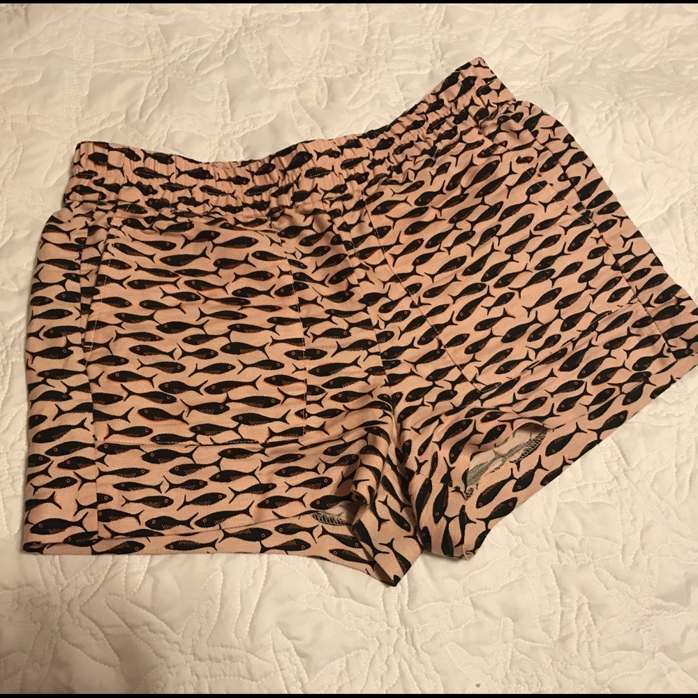 Fish shorts! Light blush color with dark navy fish