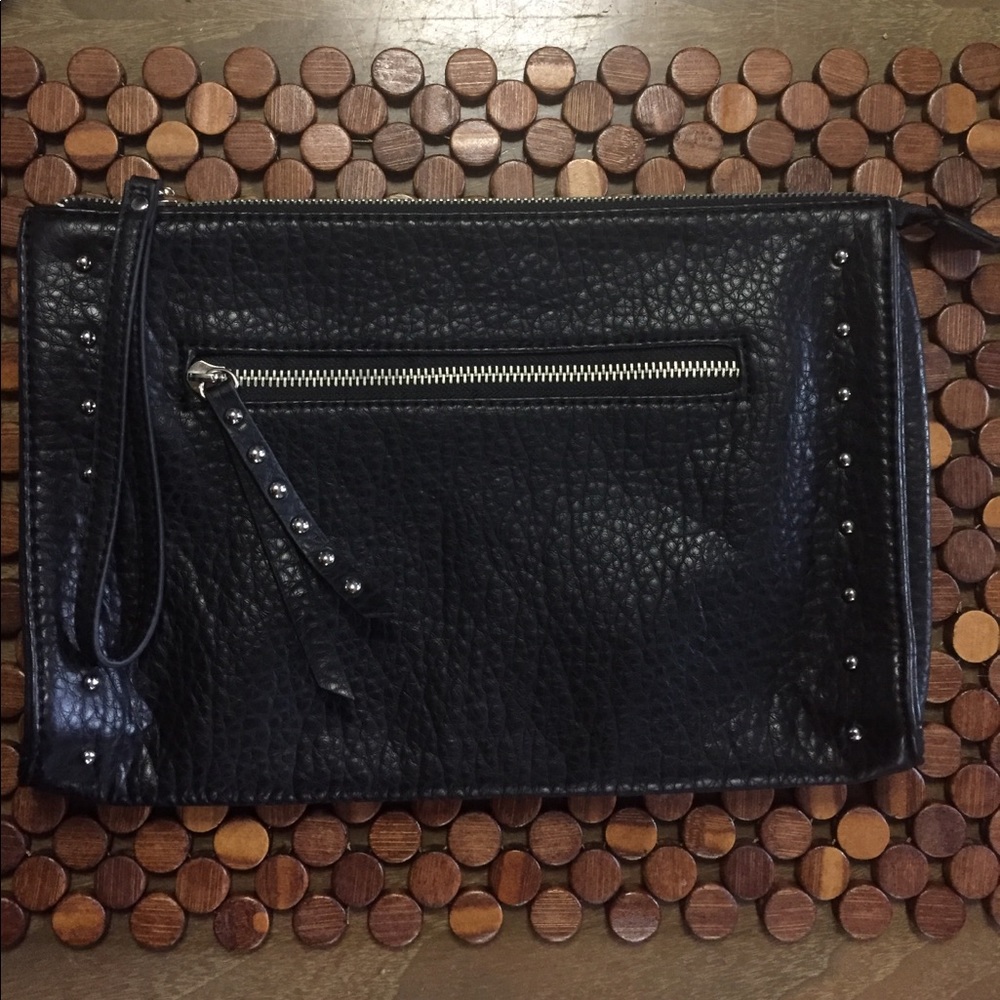 Faux leather clutch with silver stud detail