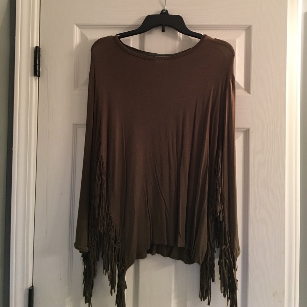 Olive green fringe top