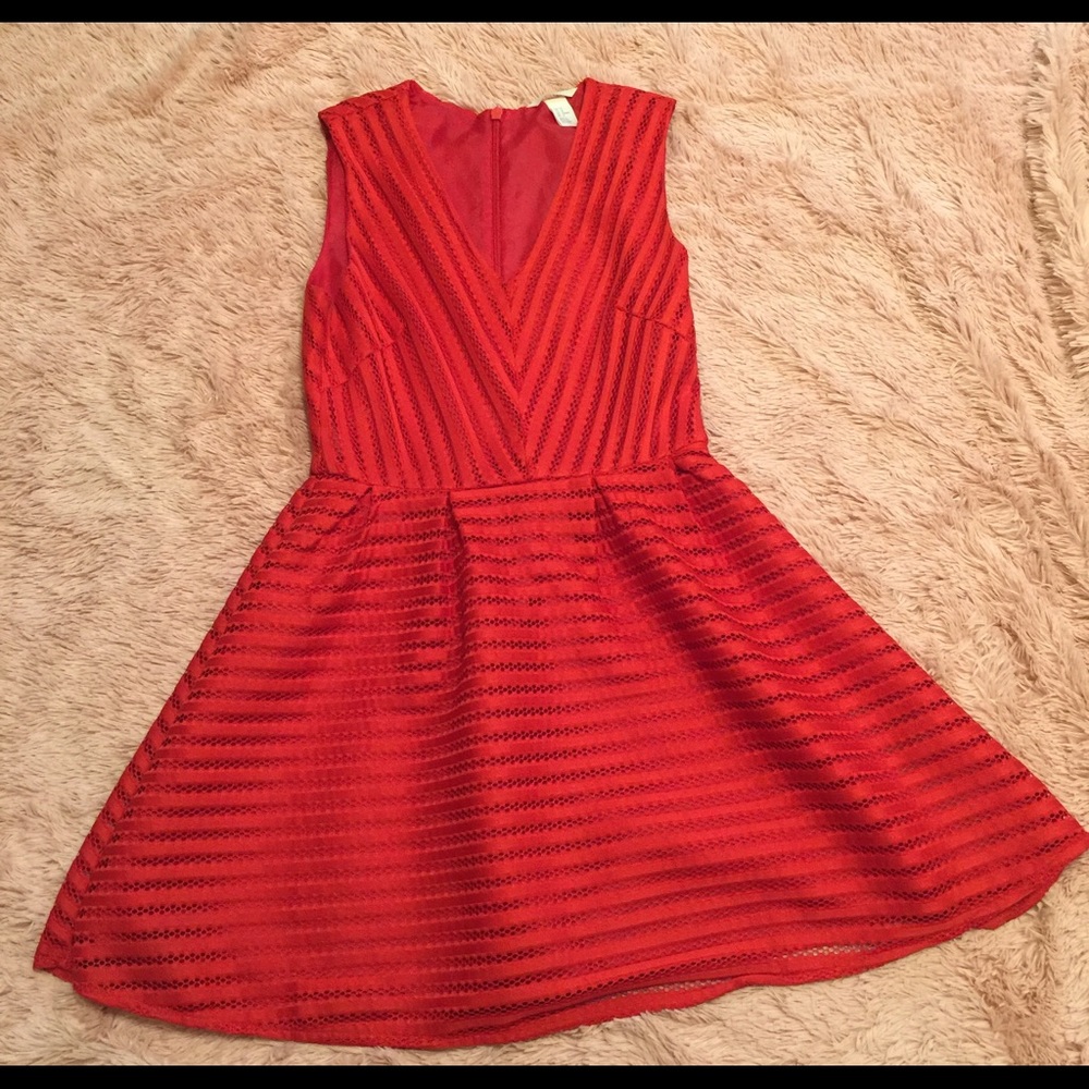 Red low v dress