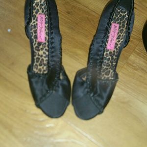 Betsey Johnson Black Satin Stilettos
