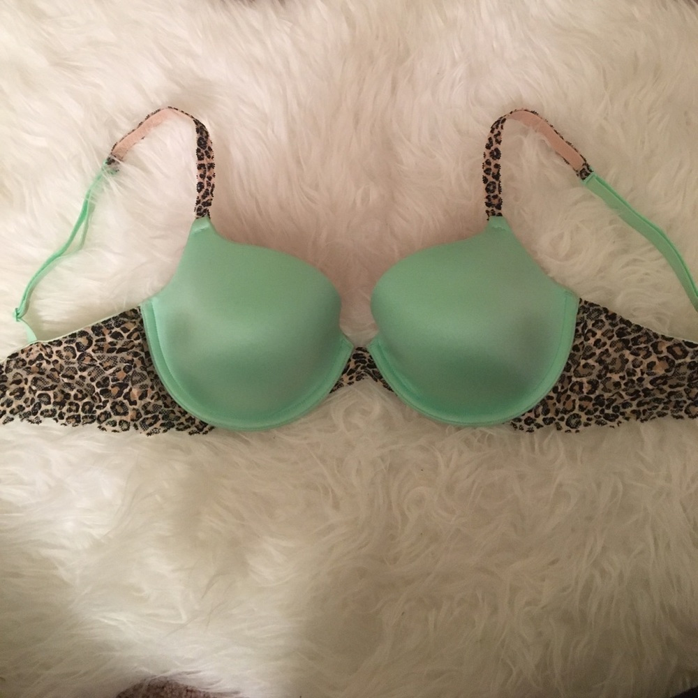 Neon mint green cheetah print bra