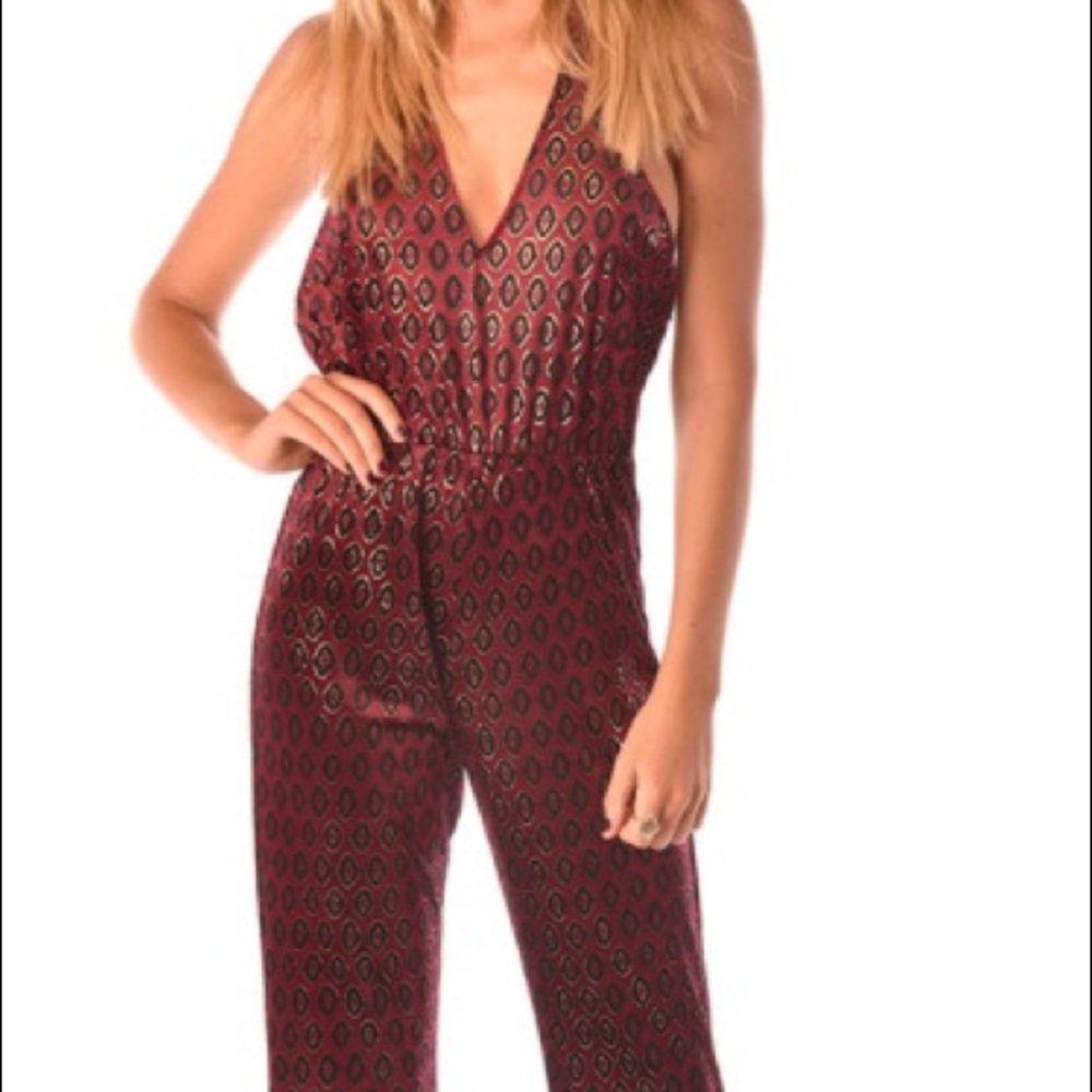 Motel maroon velvet jumpsuit