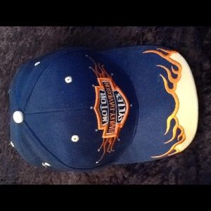 Blue Harley hat with flames and sparkles