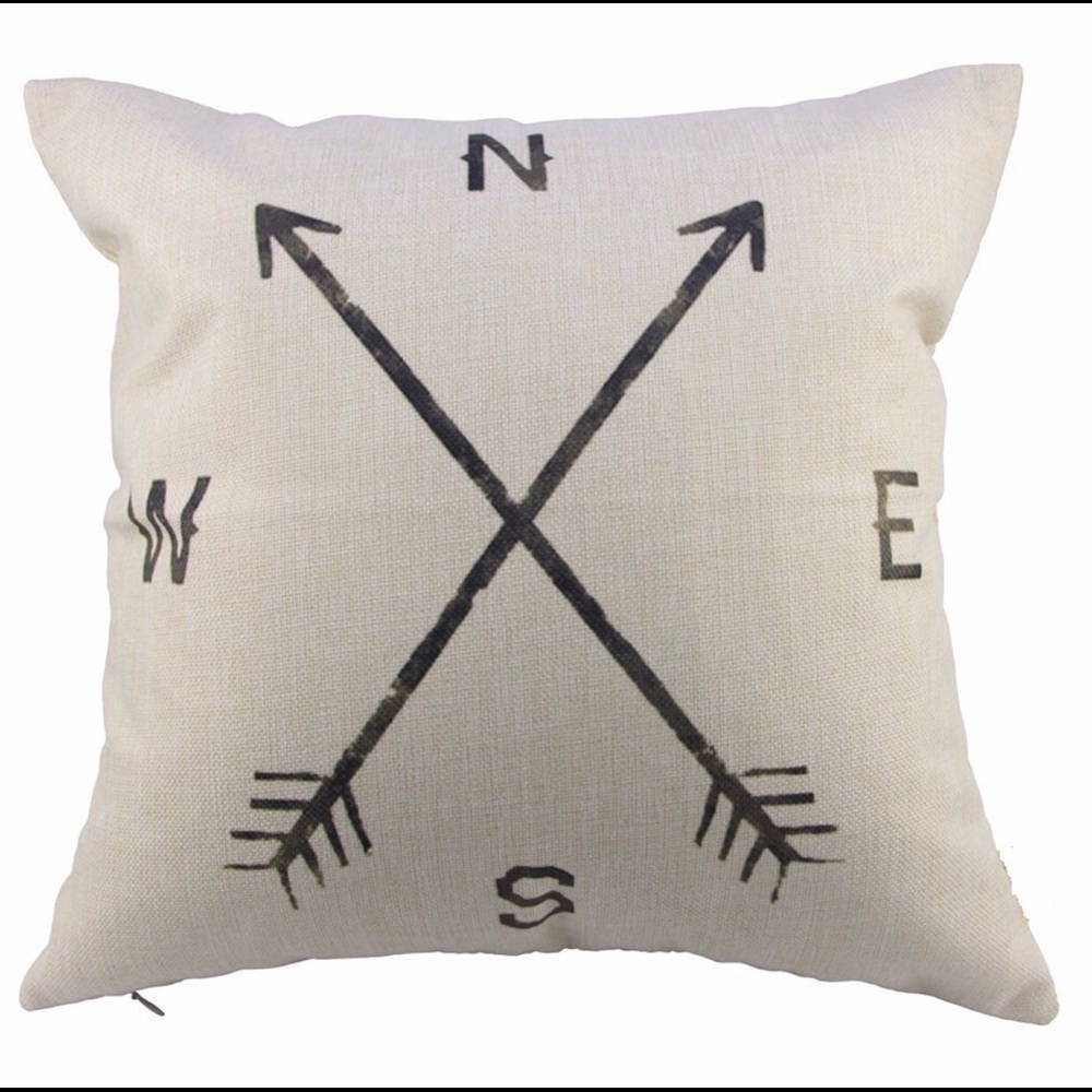 18"x18" Linen Compass Design Pillow Cover New.