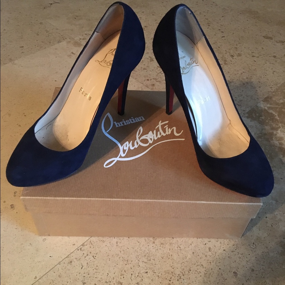 Navy Suede, 120mm Declic, Louboutin Pumps, Size 39