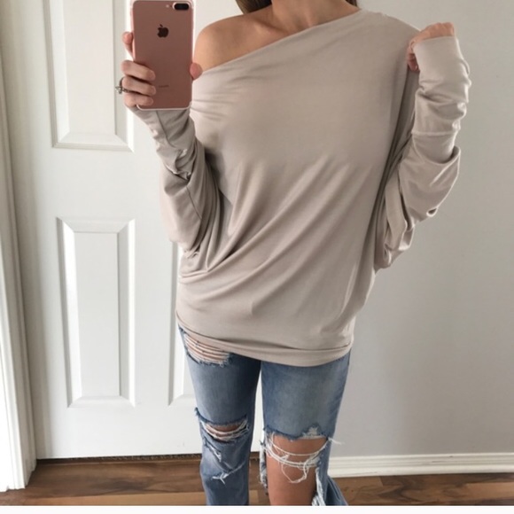 Tops - Stone off the shoulder dolman.