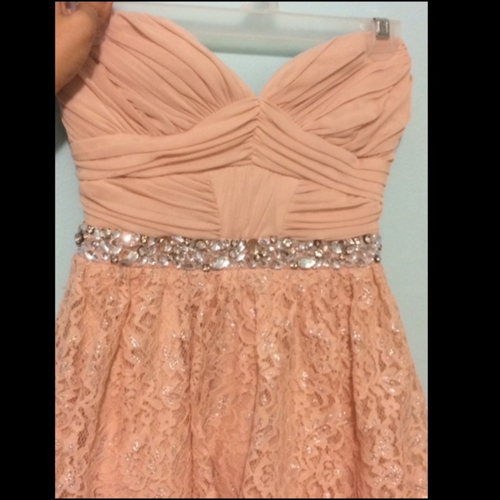 Champagne pink short lace dress