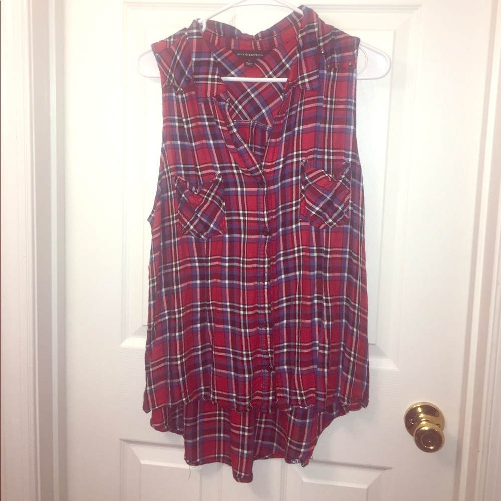 High low plaid top