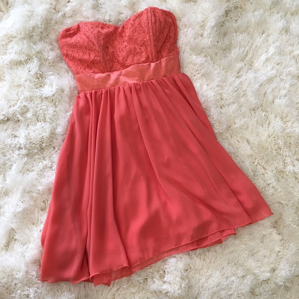 Trixxi Coral Lace and Chiffon Dress