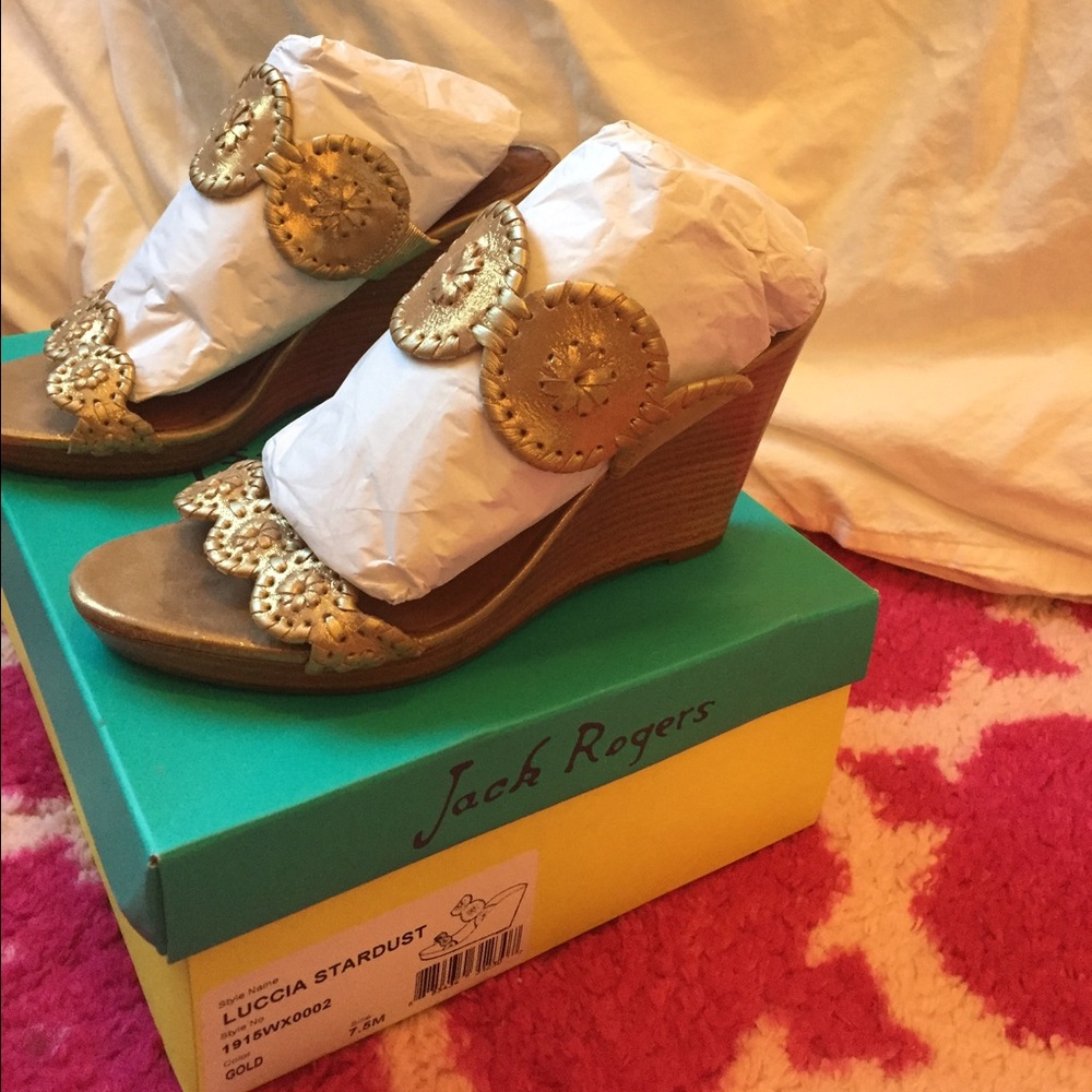 Jack Rogers Luccia Stardust Gold Wedges 7.5