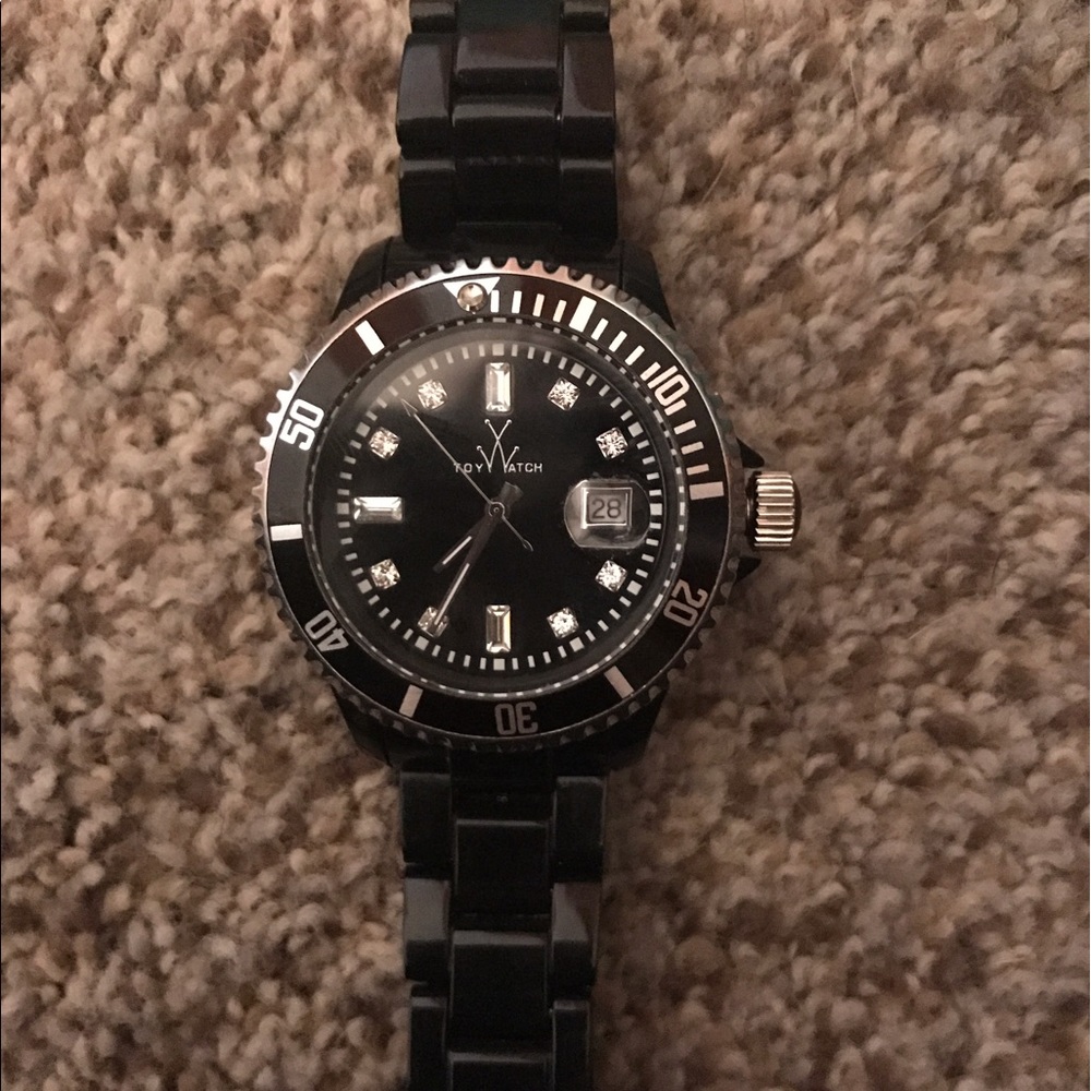 Women's TOY Black Crystal Marker Plasteramic Watch