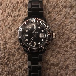 Women's TOY Black Crystal Marker Plasteramic Watch