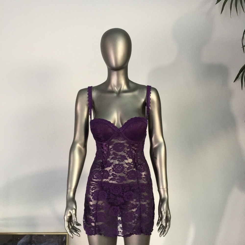 JEZEBEL Rachel Lace Chemise With G-String Purple S